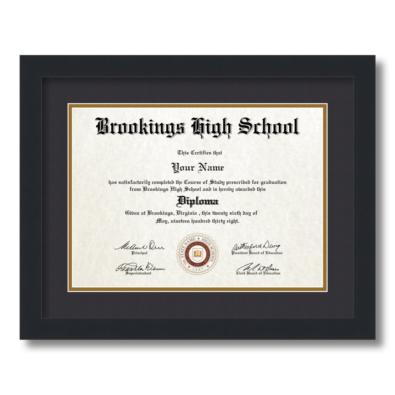 ArtToFrames 10x14 inch Diploma Frame - Framed with Black and Gold Mats, Comes with Regular Glass and Sawtooth Hanger for Wall Hanging (D-10x14)